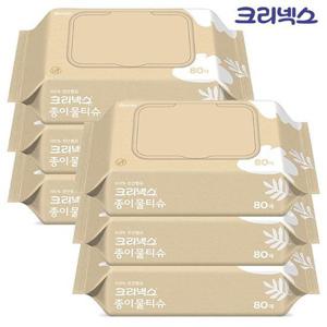 [땡큐온]크리넥스 종이물티슈 100 펄프 캡80매 x6개