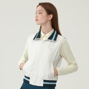 [60%OFF] 르꼬끄골프 여성 풀집업 카라배색 우븐 베스트 (GO312LWV91)