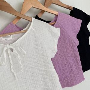 빅사이즈미시옷 의류 리본 트임 307P624S 절개 반팔티