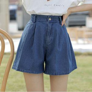 [바닐라비] 여성 뒷밴딩 핀턱 데님 하프팬츠