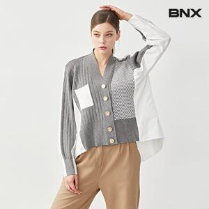 [비엔엑스]V넥 금장 배색 니트 셔츠 가디건 (BS3KC003L0)