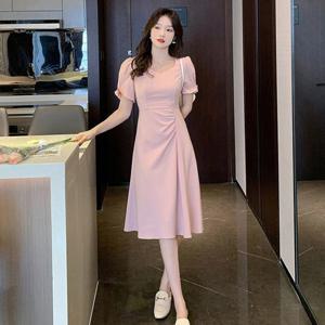 [리빌모아]여자 스퀘어 브이 셔링 롱 반팔 원피스 JSW-OPS-SP000