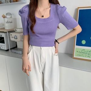 [리빌모아]여자 스퀘어넥 골지 반팔 니트 티셔츠 JSW-KNH-SP0000