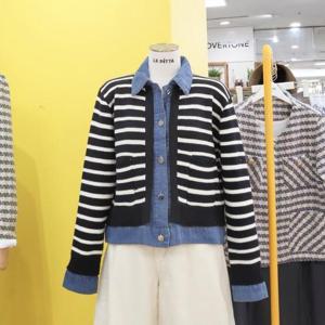 르피타 DP01 데님배색 단가라 니트 자켓 L244UKTA02