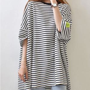 [리빌모아]여자 루즈핏 스트라이프 롱 반팔티 DMSW-TSH-SHHE56-