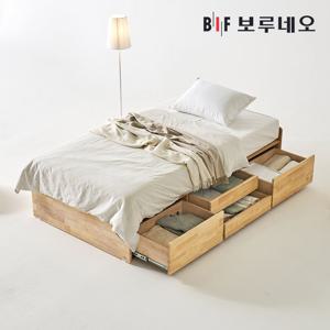 [착불] 보루네오 네이블Po 무헤드 4서랍 고무나무 원목 침대 수납 프레임 SS