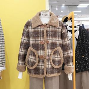 르피타 DP01 뽀글이 체크 니트 자켓 L244UJKC12