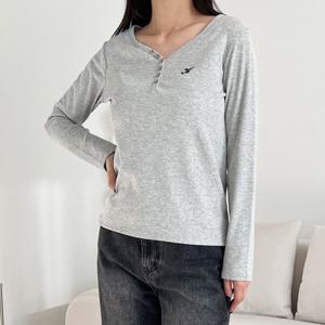 [리빌모아]여자 슬림 와이넥 버튼 골지 티셔츠 DJW-TSA-SGSSET63