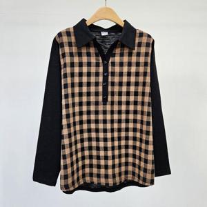 빅사이즈 411 케이체크배색카라긴팔티 DMNS919