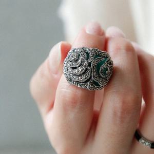 바이데이지 비취 마카사이트 실버 원석 반지 Br0335