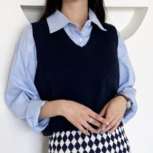 [리빌모아]여자 브이 크롭 가을 기본 니트 조끼 DJW-VEA-SCAT103