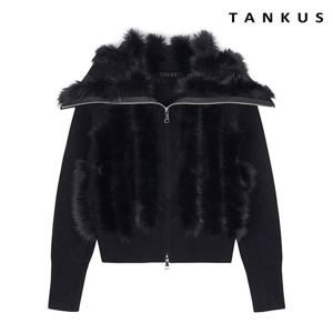 [탱커스]페이크 퍼 니트 배색 숏 집업가디건 (TW4CD007L0)