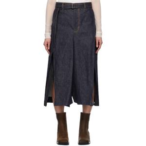 25 FW 사카이 여성 인디고 블루 믹스 데님 미디 스커트 251445F092007