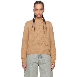 25 FW 몽클레어 여성 베이지 로고 자수 코튼 스웨터 251111F096000
