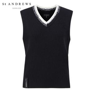 [세인트앤드류스] 여성 배색 라인 별 심볼 캐시미어 니트 베스트