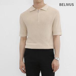 빌리버스 남성 반팔 니트 카라 하프집업 티셔츠 BXR015