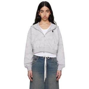 25 FW BAPE 여성 그레이 솔리드 카모 자카드 원 포인트 크롭 집업 후드티 251546F097003