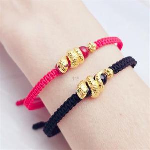 [가앤] 24k순금 뱀 매듭 끈 팔찌 자만옥,오닉스 3.75g