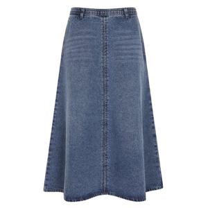 [올리브데올리브]배색 스티치 롱 플레어 데님 스커트 (OJ5MS273)