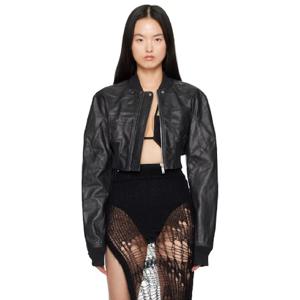 릭오웬스 가죽재킷 블랙 할리우드 거더 크롭 가죽 보머 재킷 251232F064010