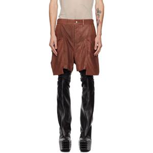 릭오웬스 반바지 브라운 포터빌 스테판 가죽 카고 쇼츠 242232M193050