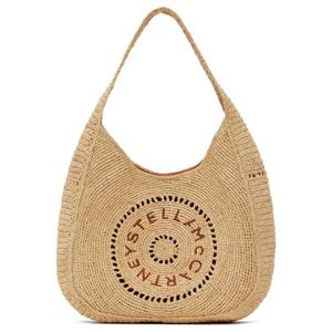 25 FW 스텔라 매카트니 여성 베이지 미디엄 로고 라피아 슬라우치 토트백 252471F048000