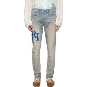 25 FW 아미리 남성 블루 스태거 로고 스키니 진 252886M186030