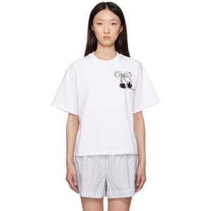 25 FW 몽클레어 여성 화이트 체리 로고 자수 코튼 티셔츠 252111F110006