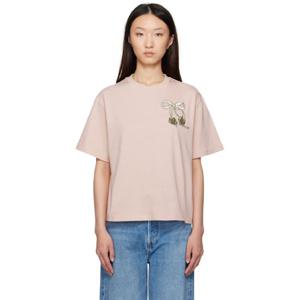 25 FW 몽클레어 여성 핑크 자수 체리 로고 코튼 티셔츠 252111F110005