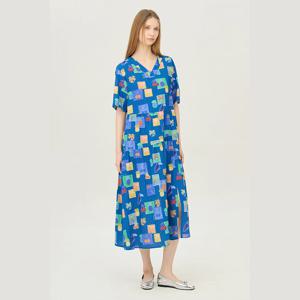 [베네통]파인 프린팅 브이넥 원피스 (BAOP50531)