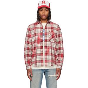 25 FW 아미리 남성 레드   화이트 MA 쿼드 블리치 플란넬 셔츠 252886M192027