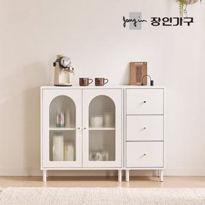 장인가구 쿠르바 모루유리 1200 주방 수납장 세트 (800수납장,400서랍장)