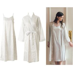 비너스 세련된 스트라이프 실크필 여성나시원피가운세트 VGN4570AB