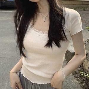 [샵앤][샵앤] 여성 레이스 스퀘어넥 프릴 반팔티 WDMS-WSH-TS145