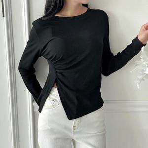 [샵앤][샵앤] 여성 라운드넥 옆셔링 트임 긴팔티 WDMS-WSH-TS142