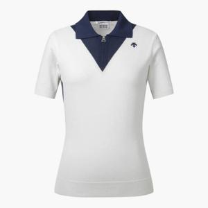 데상트골프웨어 JQS DP32WFKP72-BWTG 여성 니트 카라 반팔 스웨터 / Bright White