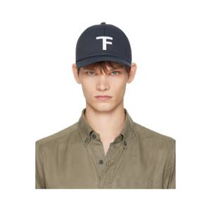 25 FW 톰포드 남성 네이비 캔버스   스무스 가죽 볼캡 252076M139000