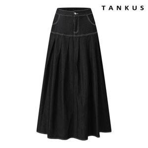 [탱커스]스티치 데님 핀턱 플레어 스커트  TX3SK004L0