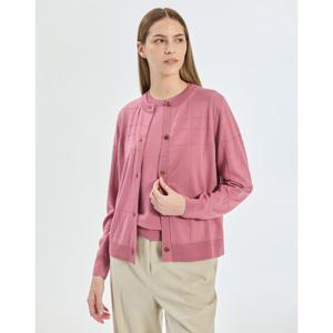 닥스 여성 25FW High Wool Blend 핑크 울실크 체크패턴 라운드 가디건 DLSW5D917P2