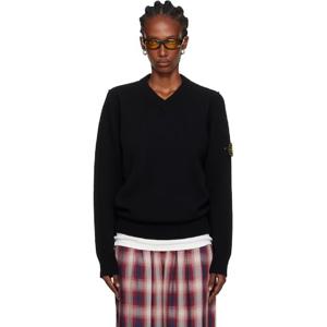 25 FW 스톤아일랜드 여성 블랙 5100033 브이넥 저지 램스 울 스웨터 252828F100000