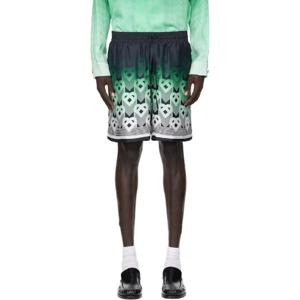 25 FW 카사블랑카 남성 블랙   그린 그라데이션 모노그램 실크 쇼츠 252195M193007