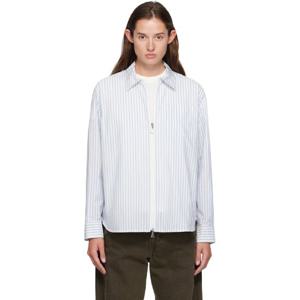 25 FW 몽클레어 여성 화이트   블루 스트라이프 셔츠 252111F109011