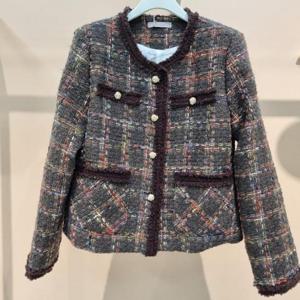 라티움 HC34 트위드자켓 가을 초겨울 띠 배색라인 노카라 체크트위드 자켓 T2541jk02