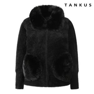 [탱커스]페이크 퍼 배색 집업 니트 가디건 (TX4CD013L0)