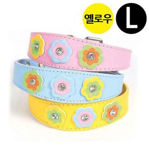 개줄 지엠펫 샤이니 플라워 가죽목줄 옐로우 (L) (강아지 목줄) 목줄