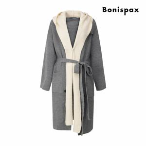 [보니스팍스] 벨티드 배색 후드 롱 가디건 (XP9KG006M0)