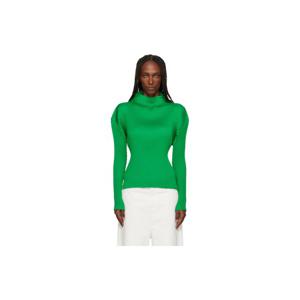 25 FW 이세이미야케 여성 그린 슬릭 플리츠 터틀넥 탑 261809F099008