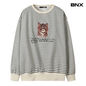 [비엔엑스]단가라 캣 프린팅 기모 맨투맨 티셔츠 (BX4TS009L0)