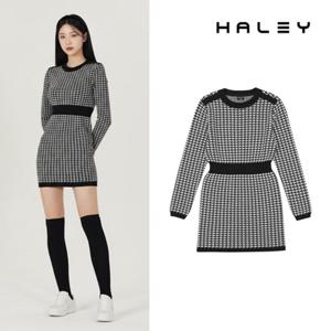 보스케 여성 봄 가을 골프 체크 자카드 니트 원피스 LB251163