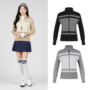 보스케 여성 겨울 골프웨어 골프 배색 방풍 니트 집업 자켓 LB251222